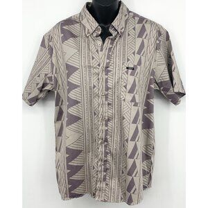 Tanoa Samoa Mens Medium Gray Button Up Tribal Shirt Pocket Short Sleeve EUC